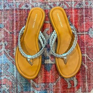 NWOT Silver tan flip flops dress or casual